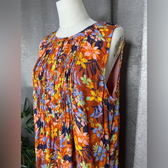 Garnet Hill Multicolored Floral Print Livvy Crêpe Dress Sleeveless Sz L - Picture 5 of 12
